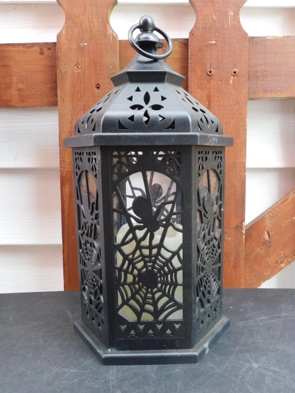 Spider & Web HALLOWEEN Lantern Light Decor Very Spooky 12" Tall HAUNTED HOUSE